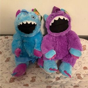 Purple and Blue Stuffed Monster Toys with Furry Texture